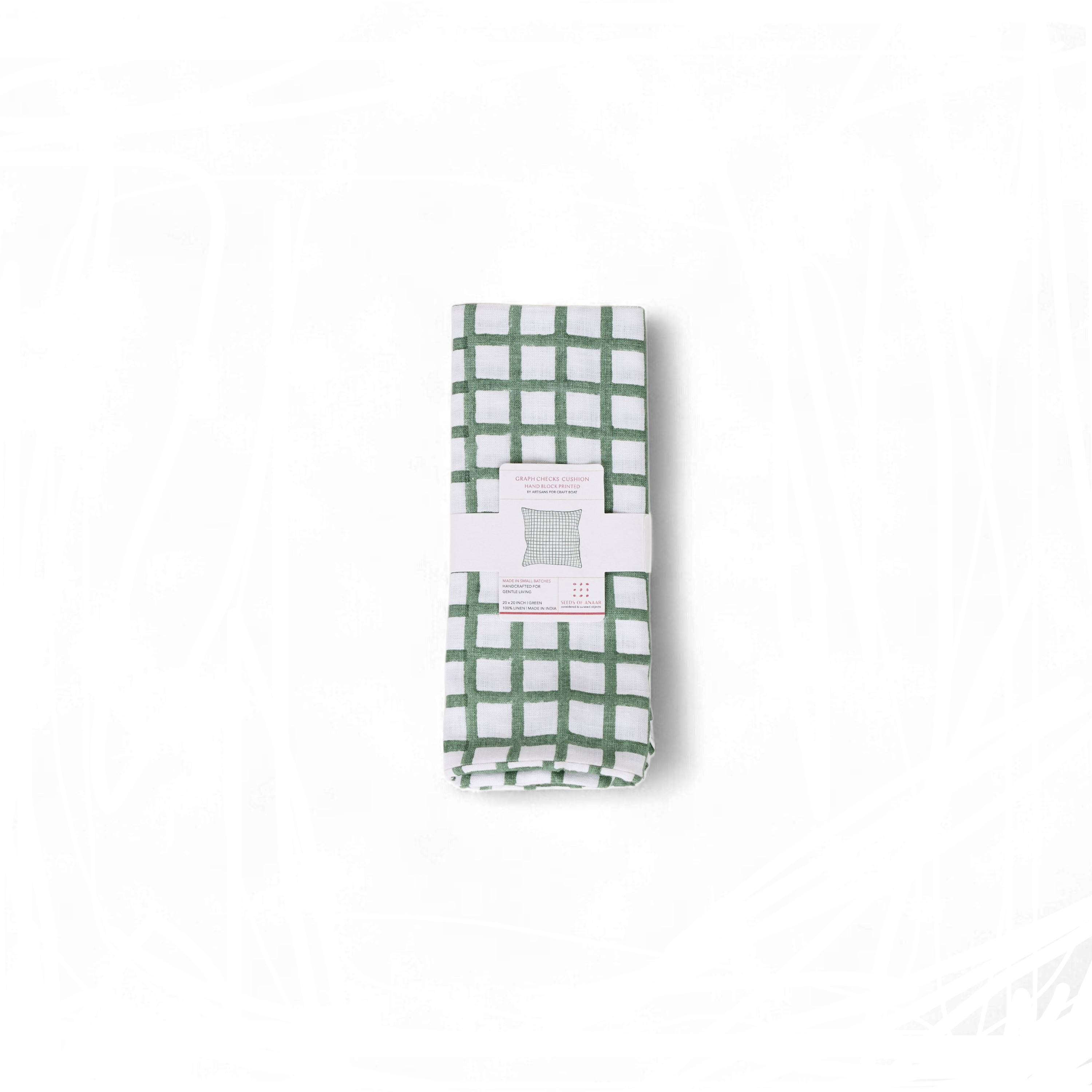 Fern Gridline – Hand Block Printed Linen Pillow Cover (20" x 20")