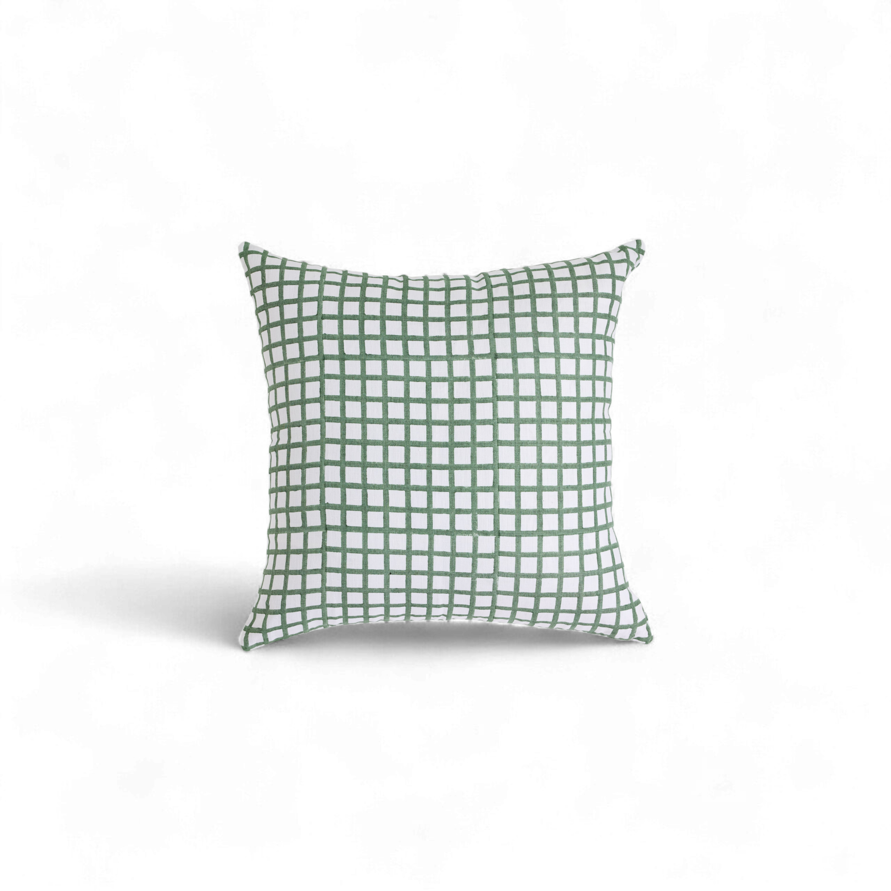 Fern Gridline – Hand Block Printed Linen Pillow Cover (20" x 20")