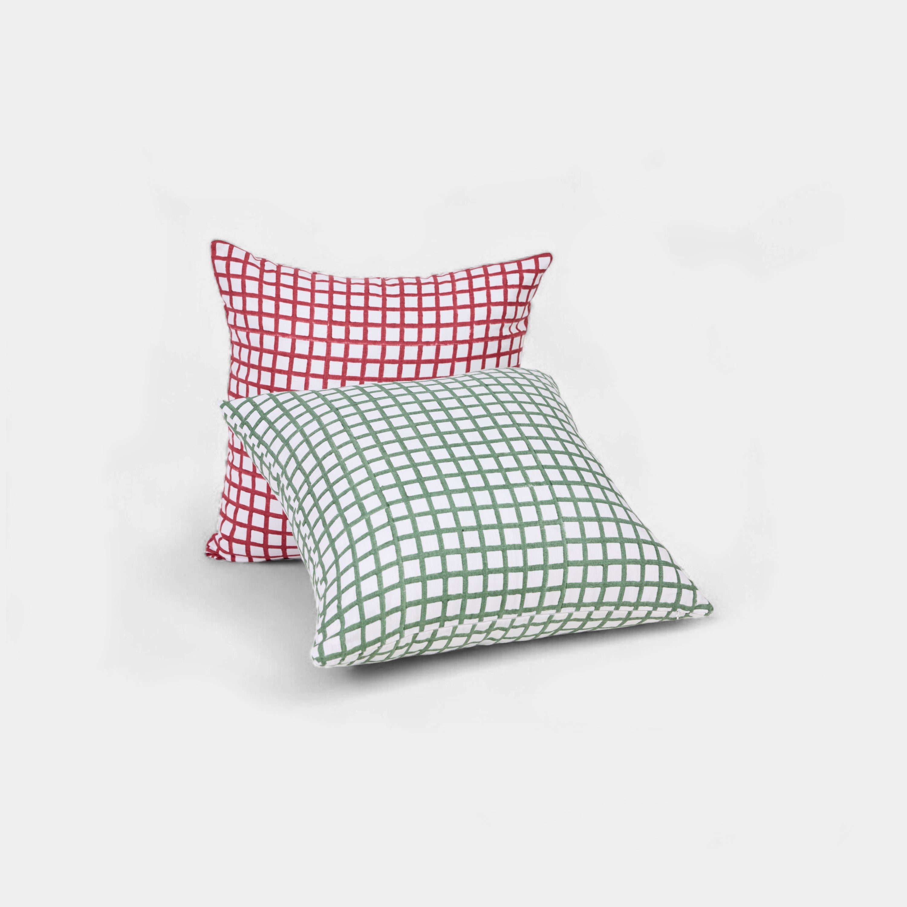 Fern Gridline – Hand Block Printed Linen Pillow Cover (20" x 20")
