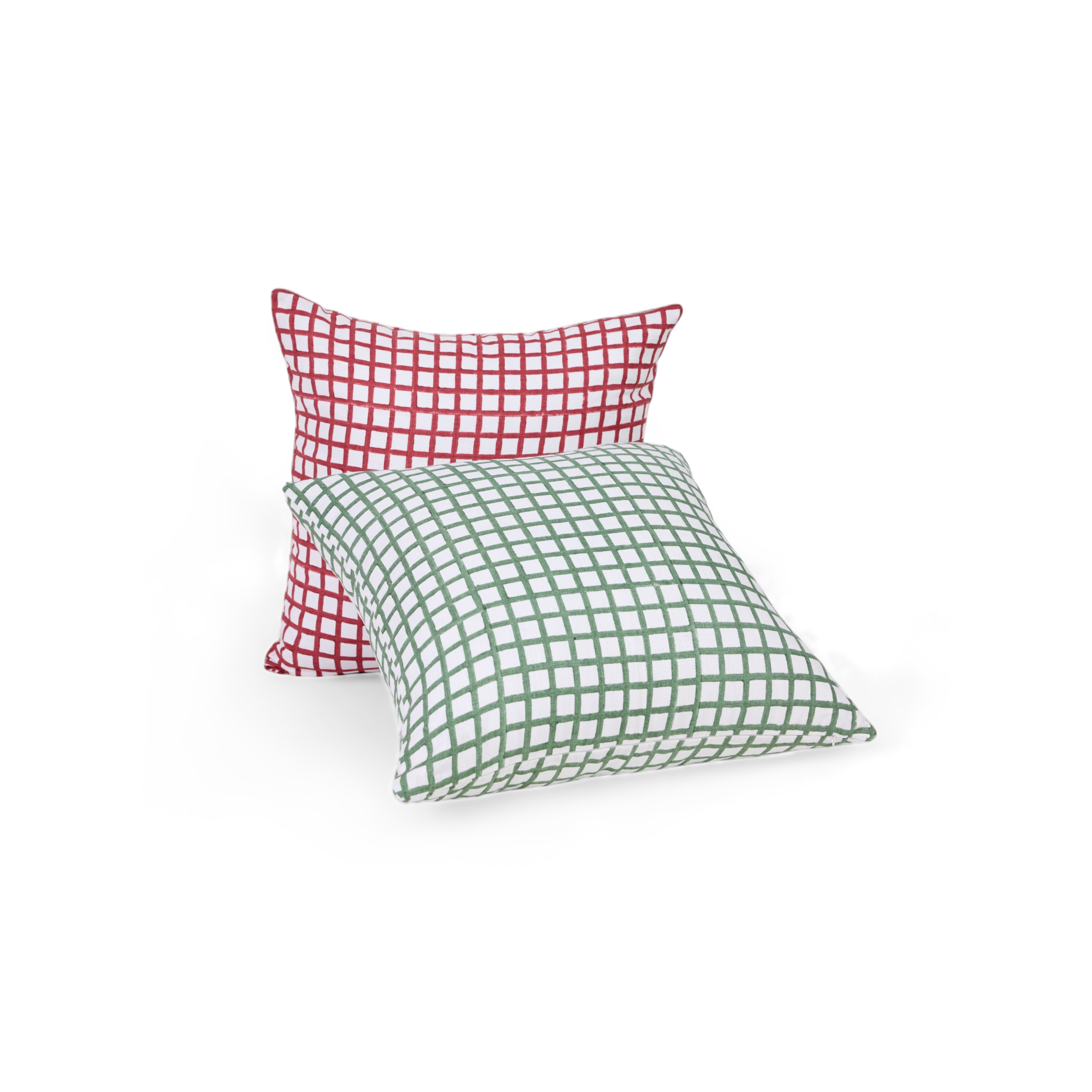 Scarlet Gridline – Hand Block Printed Linen Pillow Cover (20" x 20")