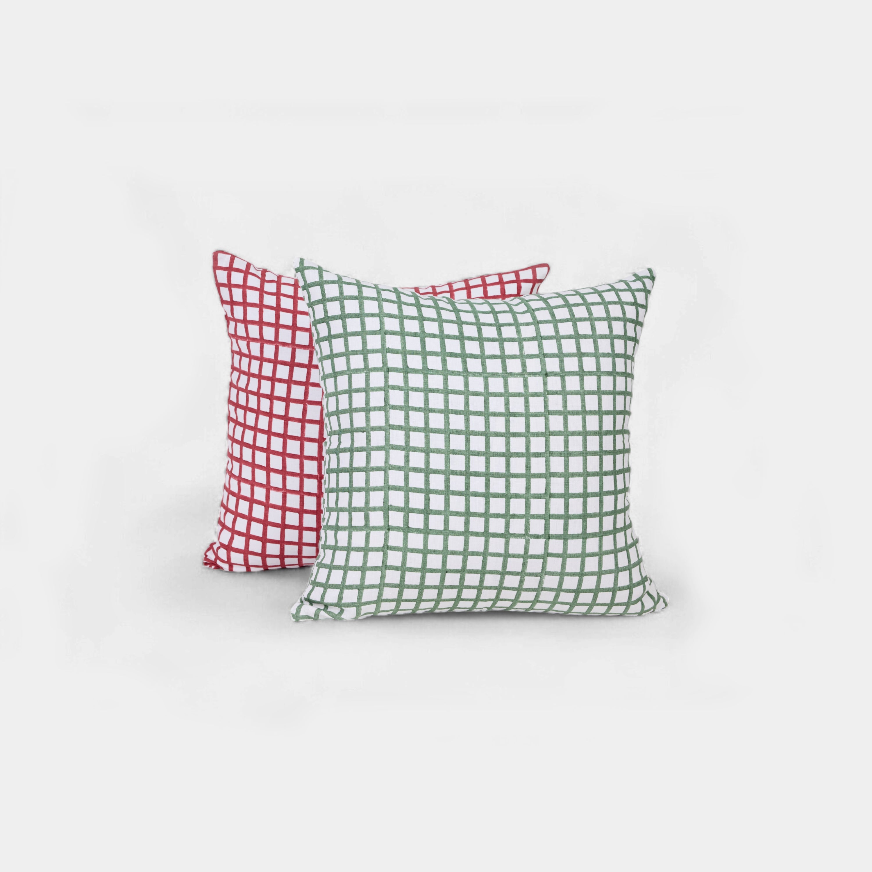 Fern Gridline – Hand Block Printed Linen Pillow Cover (20" x 20")