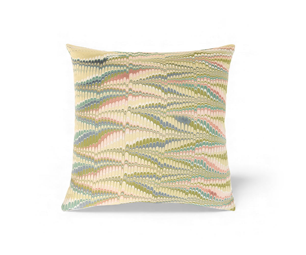Moss wave – Hand Marbled Cotton Pillow Cover (18" x 18")