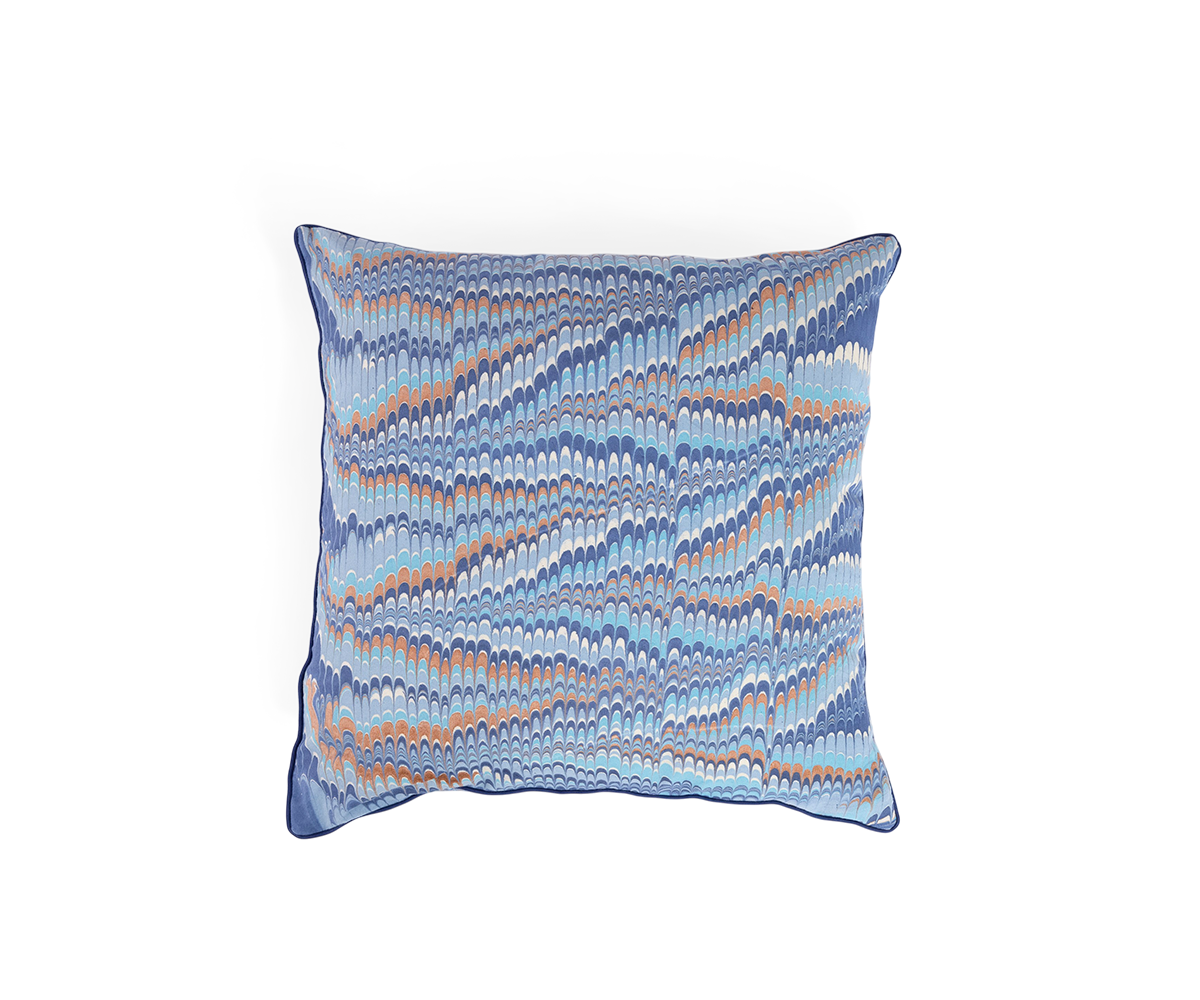Harbor Blue Mountain – Hand Marbled Cotton Cushion Cover (18" x 18")