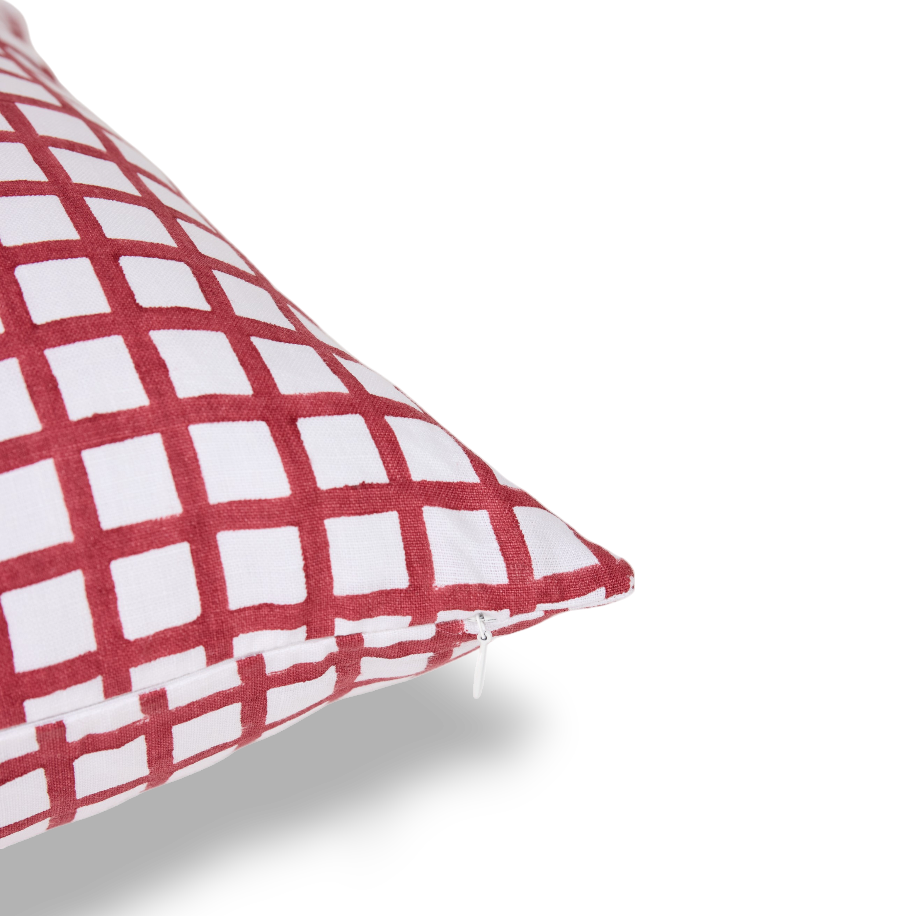 Scarlet Gridline – Hand Block Printed Linen Pillow Cover (20" x 20")