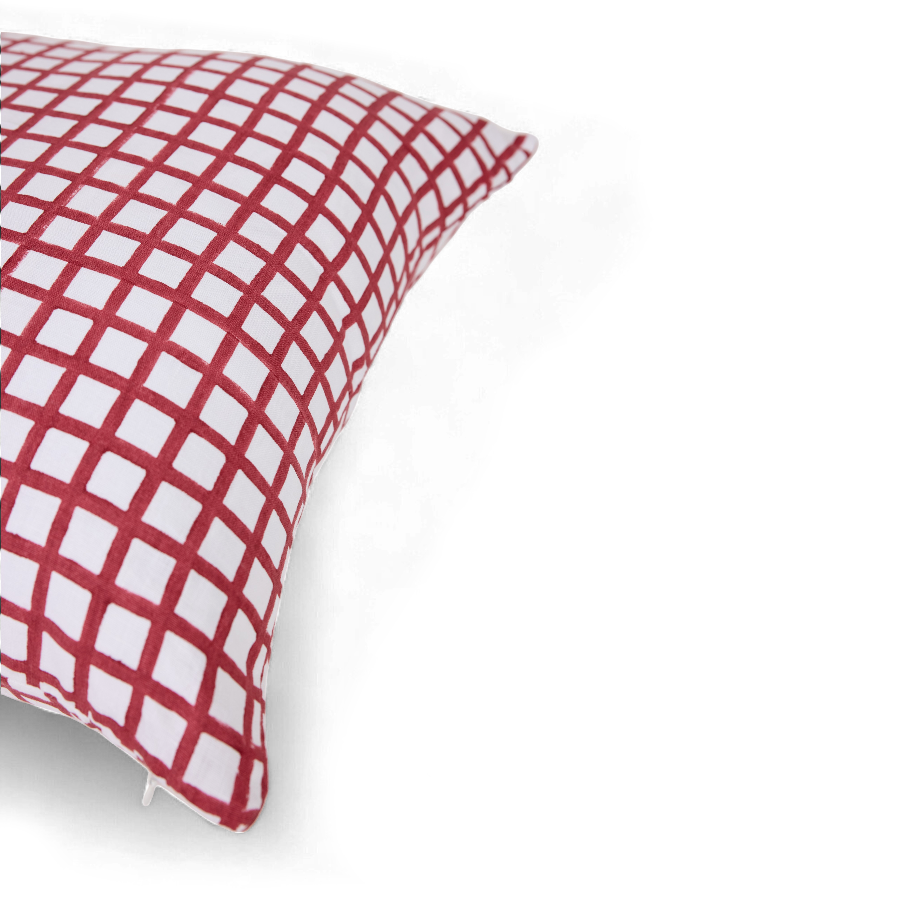 Scarlet Gridline – Hand Block Printed Linen Pillow Cover (20" x 20")