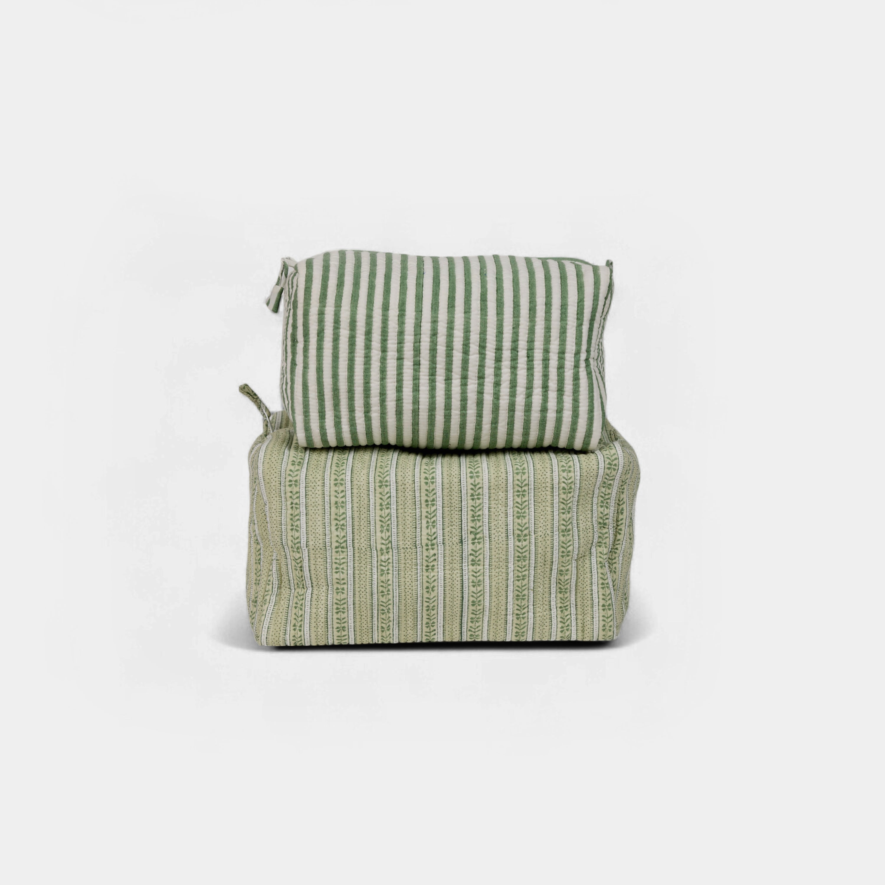 Sage Stripe – Quilted Beauty Bag (9.5" L x 5" H x 4" W)