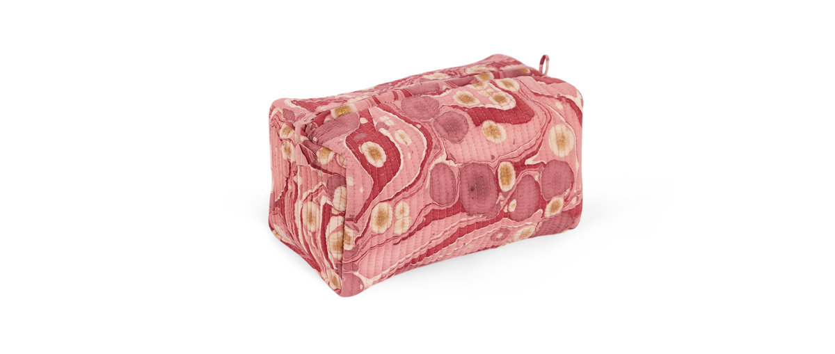 Garnet Red Pebble – Hand Marbled Quilted Beauty Bag (Medium – 8.5" x 4" x 3.5")