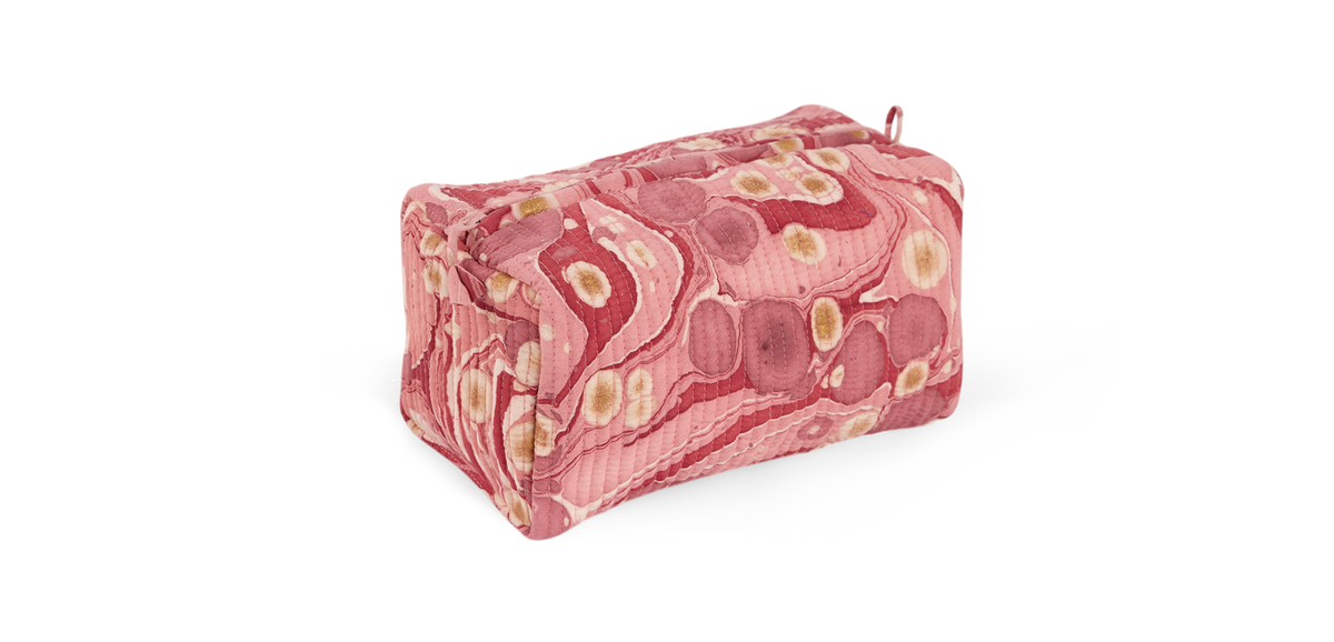 Garnet Red Pebble – Hand Marbled Quilted Beauty Bag (Medium – 8.5" x 4" x 3.5")