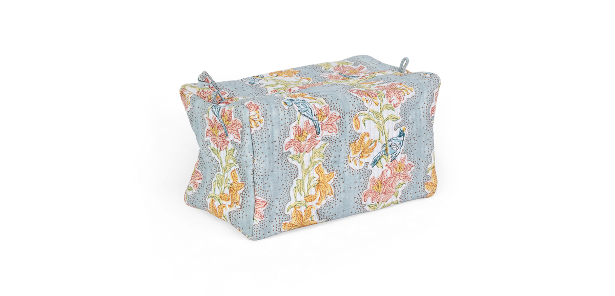 Sky Garden – Quilted Beauty Bag Medium – 8.5" × 4" × 3.5"