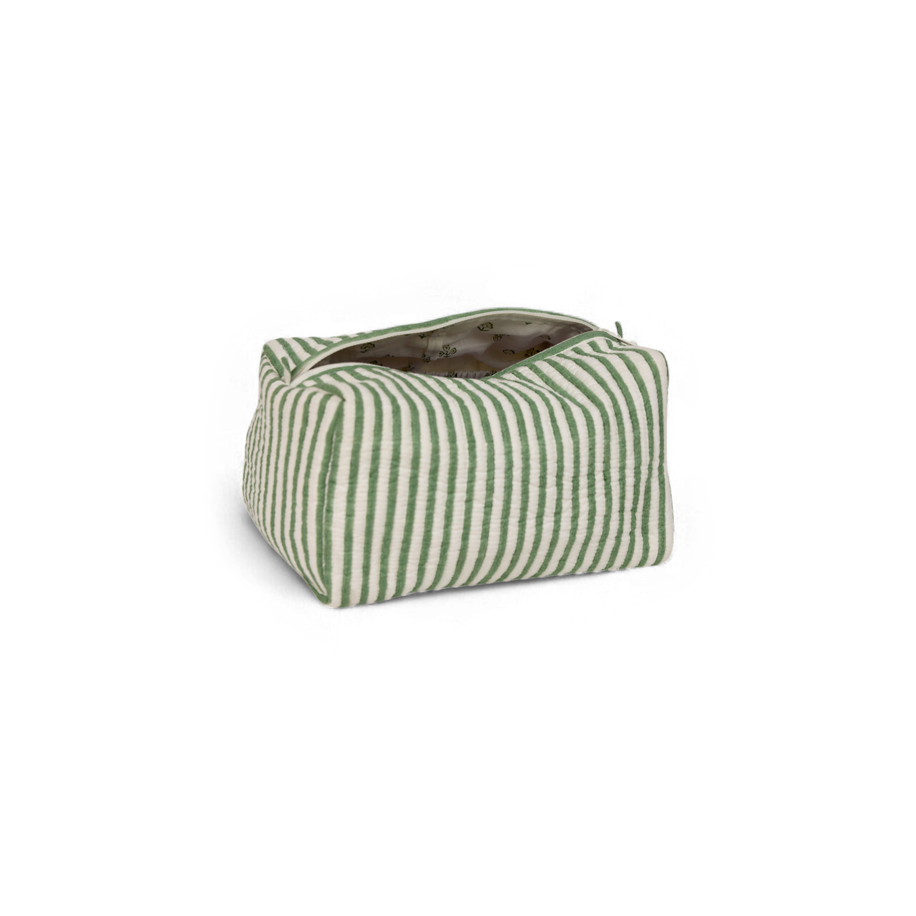 Sage Stripe – Quilted Beauty Bag (9.5" L x 5" H x 4" W)
