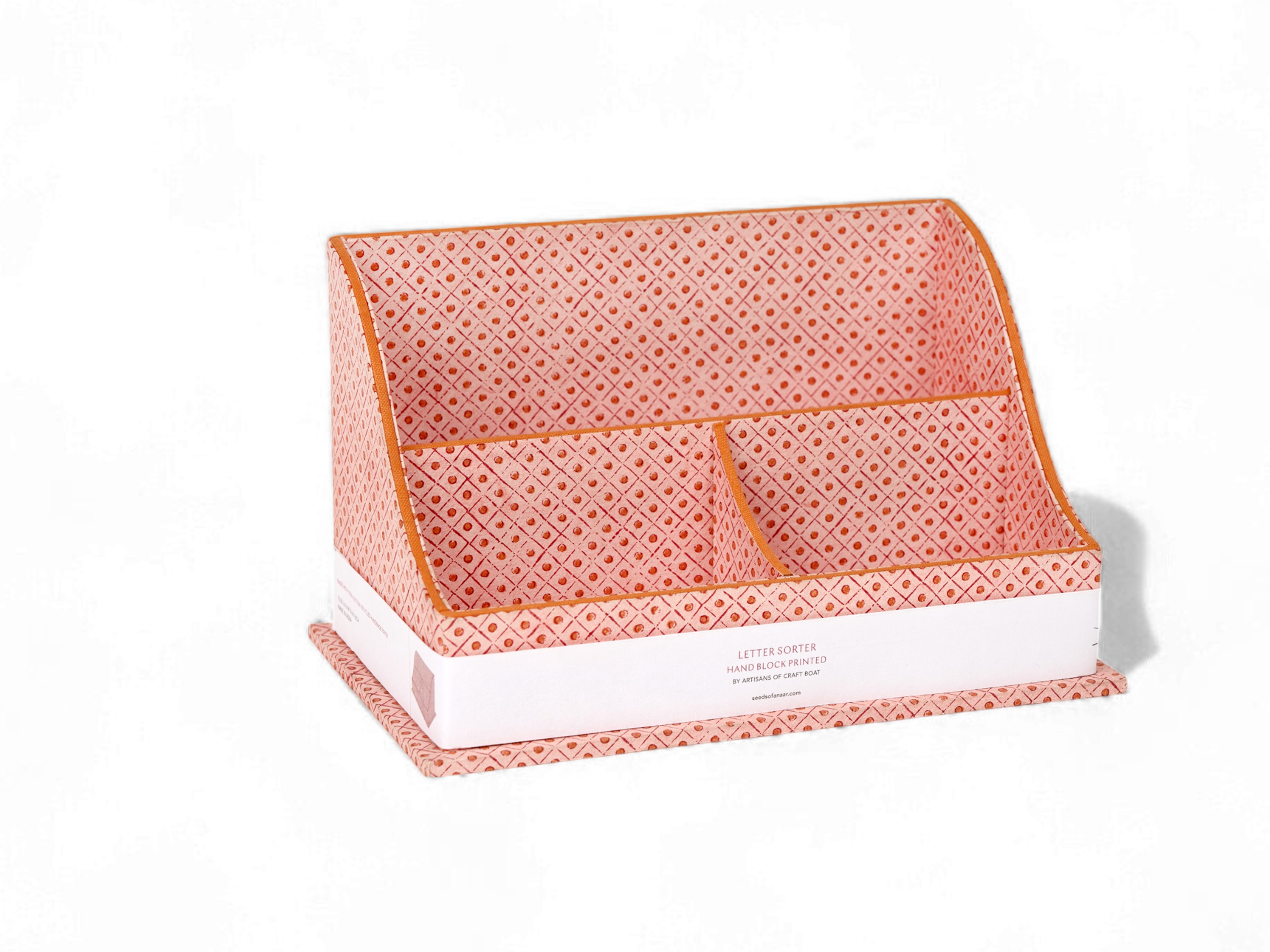 Amber Grid – Hand Block Printed Letter Sorter (10" x 6" x 6")
