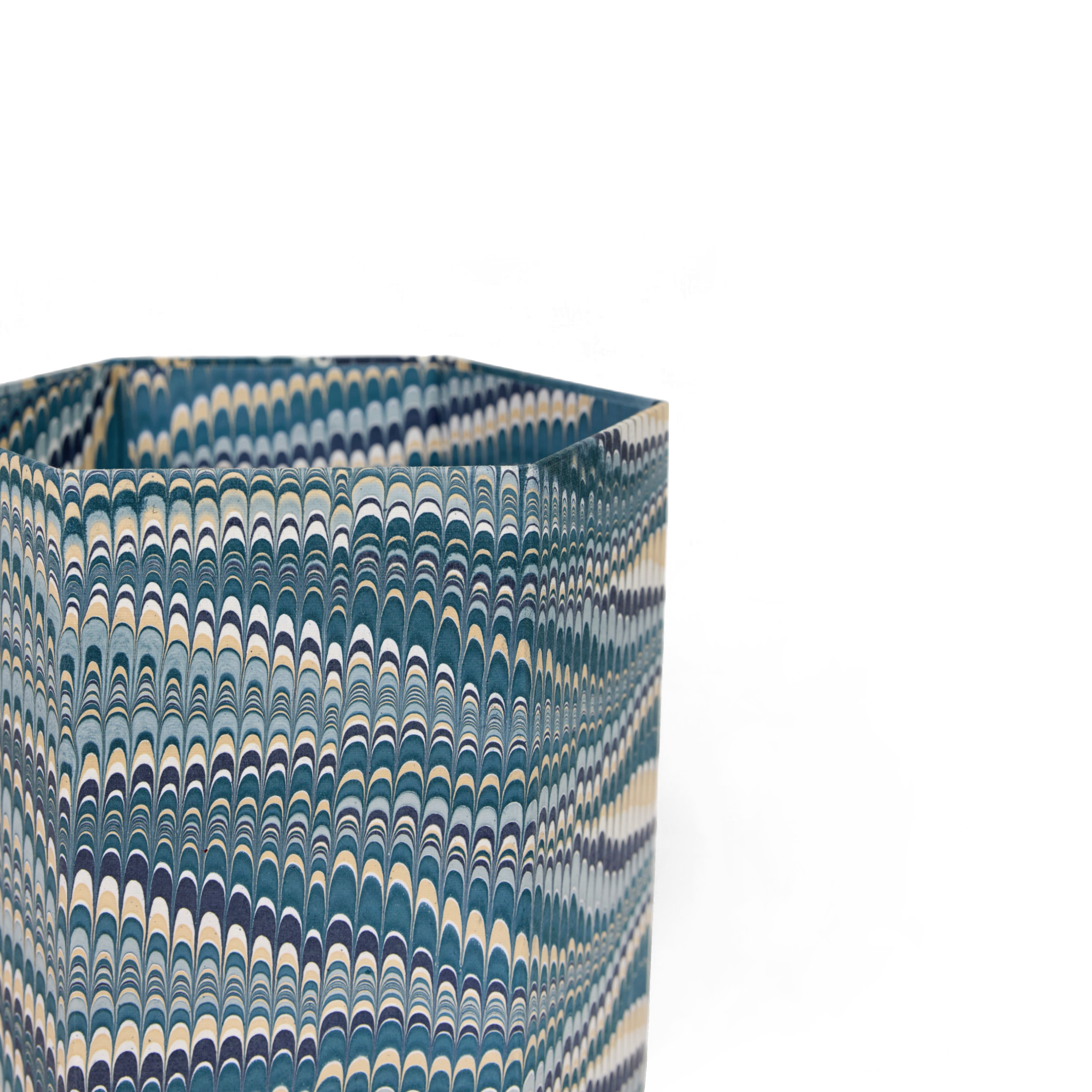 Ripple Hexa – Hand Marbled Collapsible Basket (9.5" x 9.5" x 10.5")