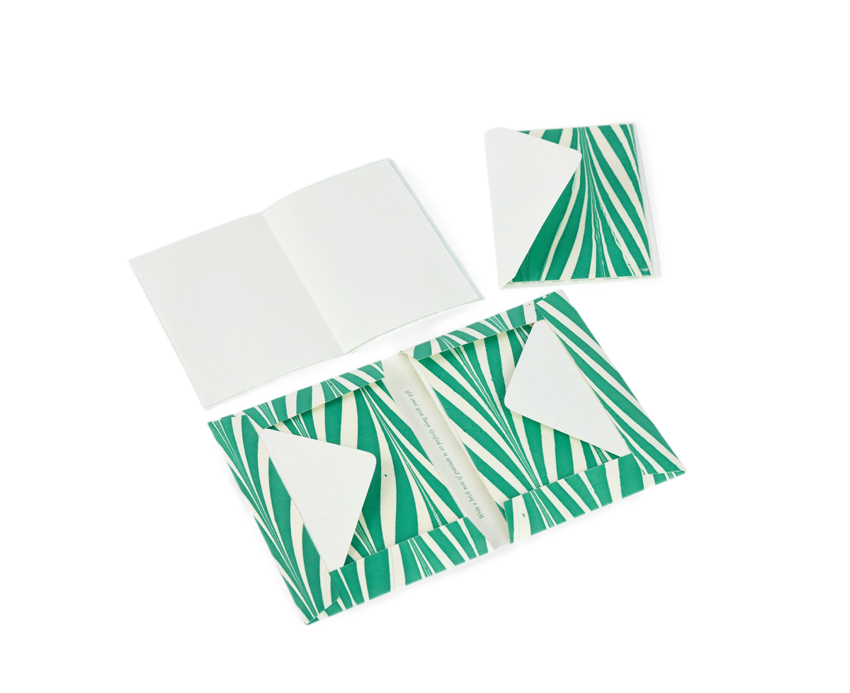 Celadon Green Banyan – Hand Marbled Greeting Card Folder Set (6” x 4” | 100% Recycled Cotton Paper)