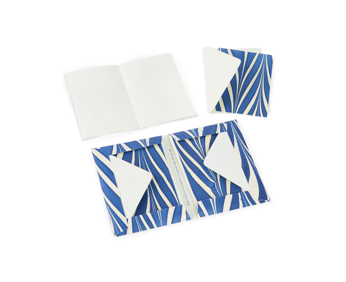 Harbor Blue Banyan – Hand Marbled Greeting Card Folder Set (6” x 4” | 100% Recycled Cotton Paper)