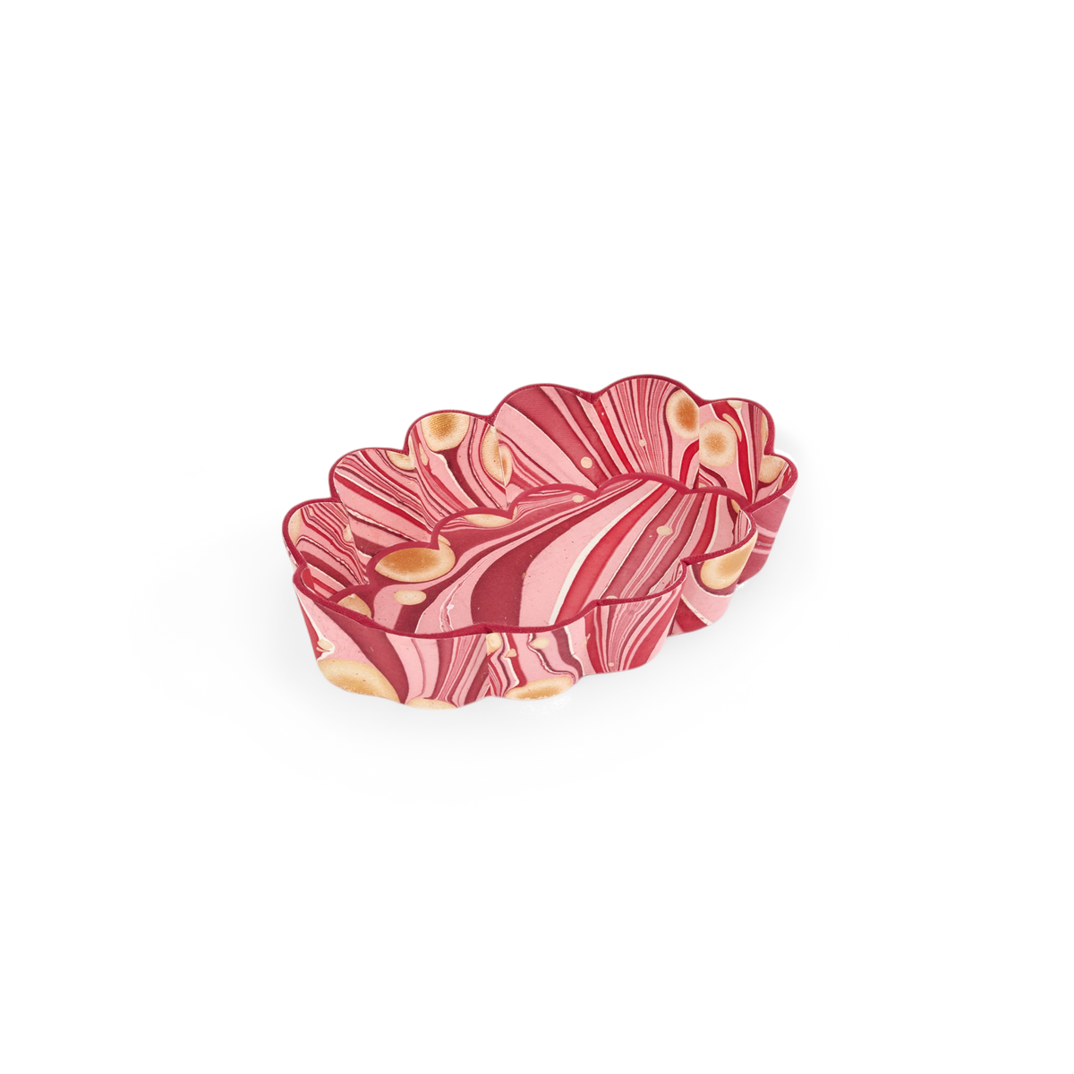 Garnet Red Fire Whirl – Hand Marbled Scalloped Tray (7.5" x 5.25" x 1.6")