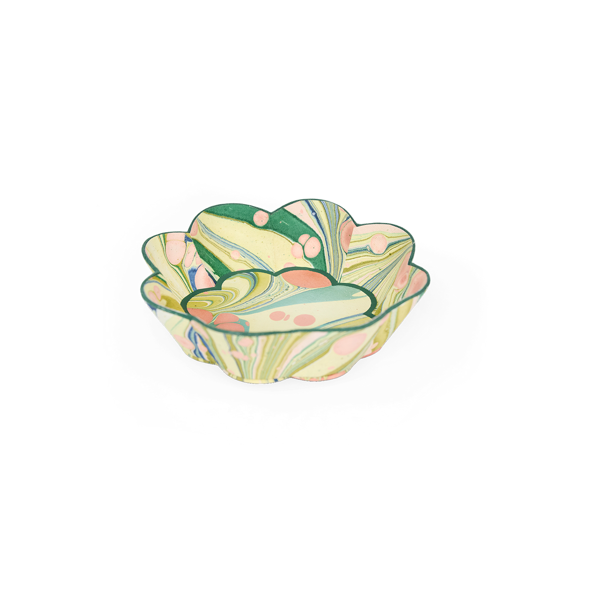 Meadow Swirl – Hand Marbled Scalloped Bowl Tray (5.5" x 5.5" x 1.5")