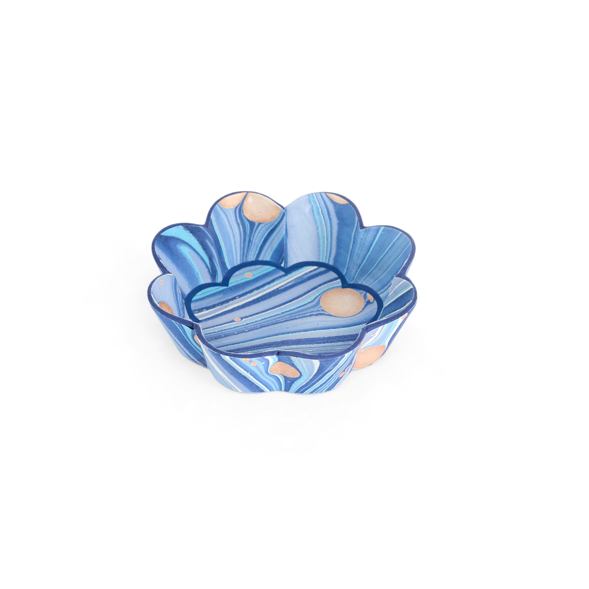 Harbor Blue Fire Whirl – Hand Marbled Scalloped Bowl Tray (5.5" x 5.5" x 1.5")