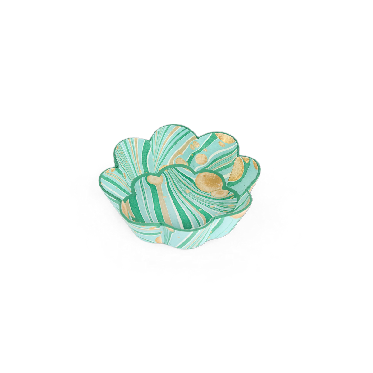 Celadon Green Fire Whirl – Hand Marbled Scalloped Bowl Tray (5.5" x 5.5" x 1.5")