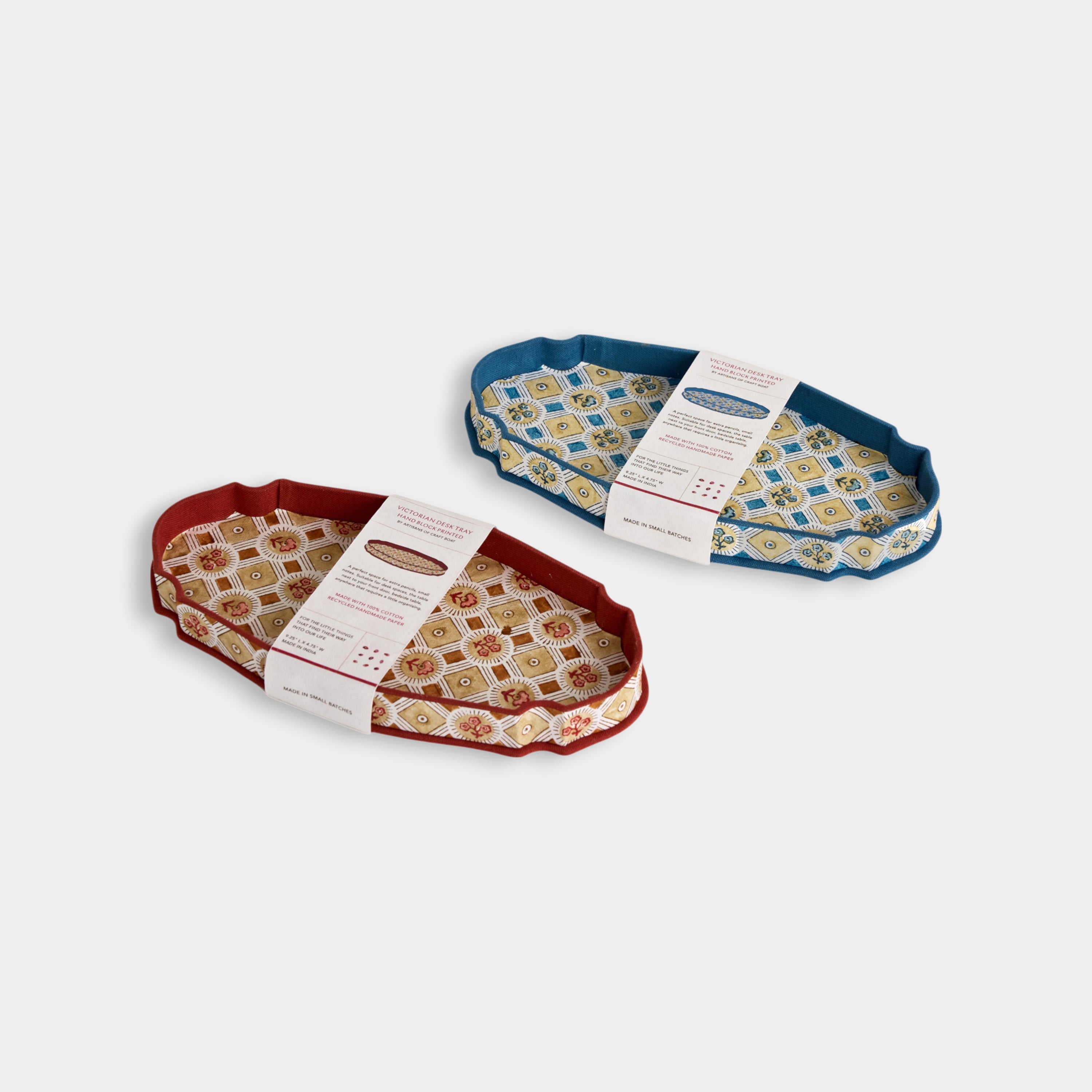 Saanjh Print – Hand Block Printed Crest Tray in Gold Brick Red (9.25" x 4.75" x 1")