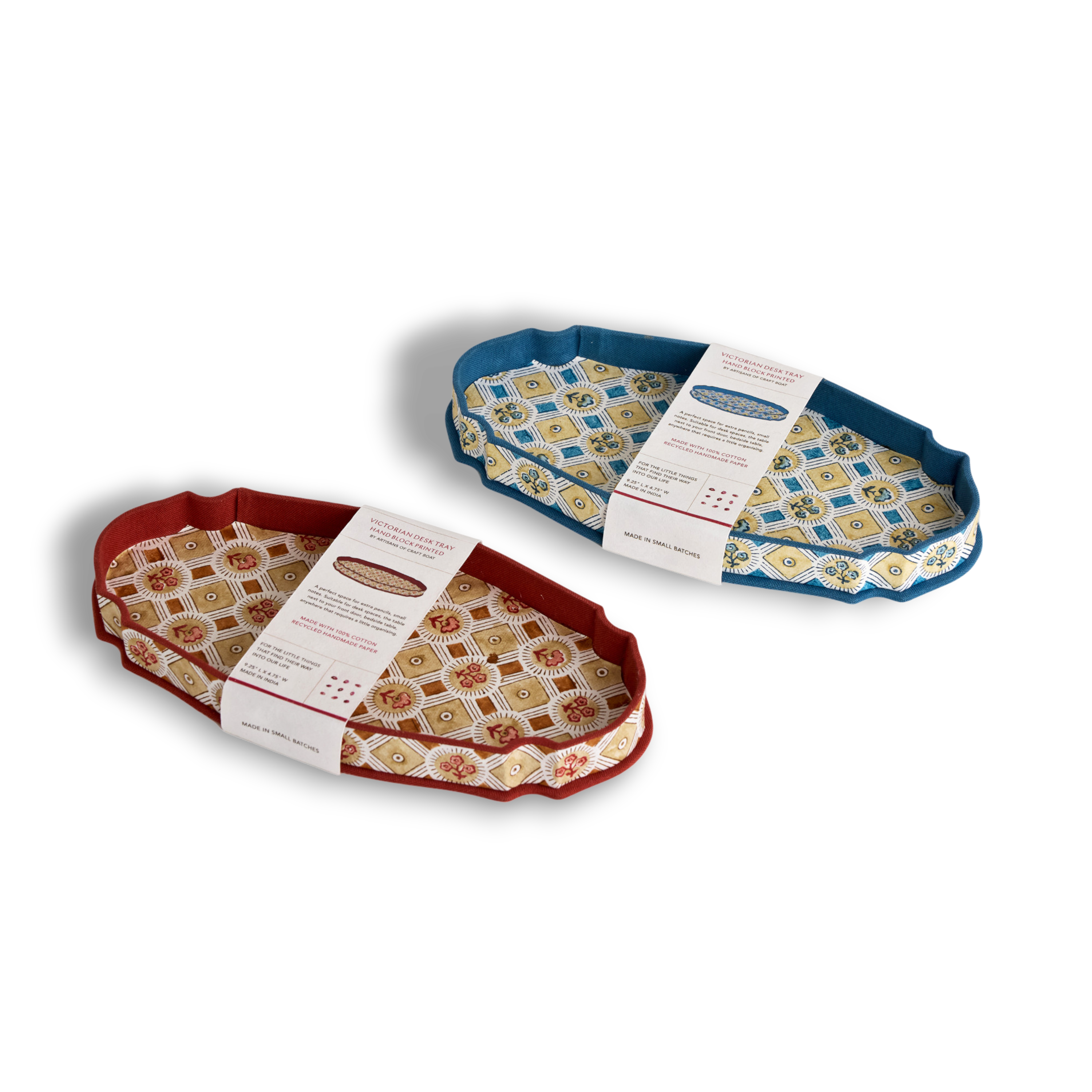 Saanjh Print – Hand Block Printed Crest Tray in Indigo Gold (9.25" x 4.75" x 1")