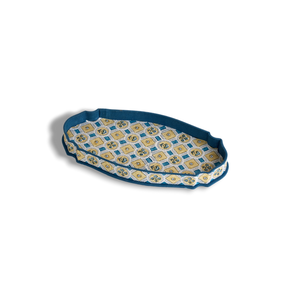 Saanjh Print – Hand Block Printed Crest Tray in Indigo Gold (9.25