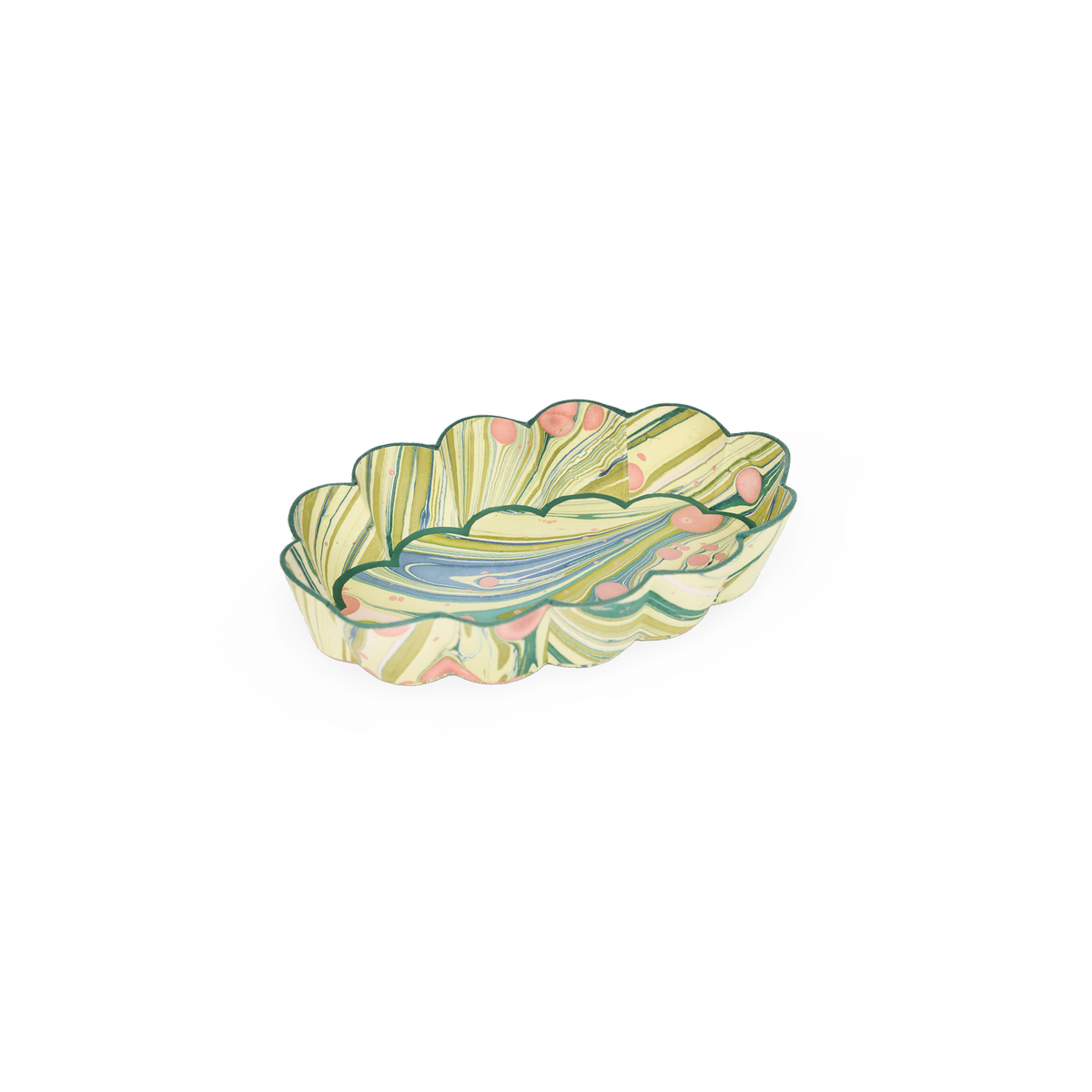 Meadow Swirl – Hand Marbled Scalloped Tray (7.5" x 5.25" x 1.6")
