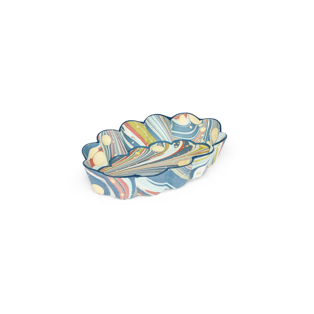 Ocean Swirl – Hand Marbled Scalloped Tray (7.5" x 5.25" x 1.6")