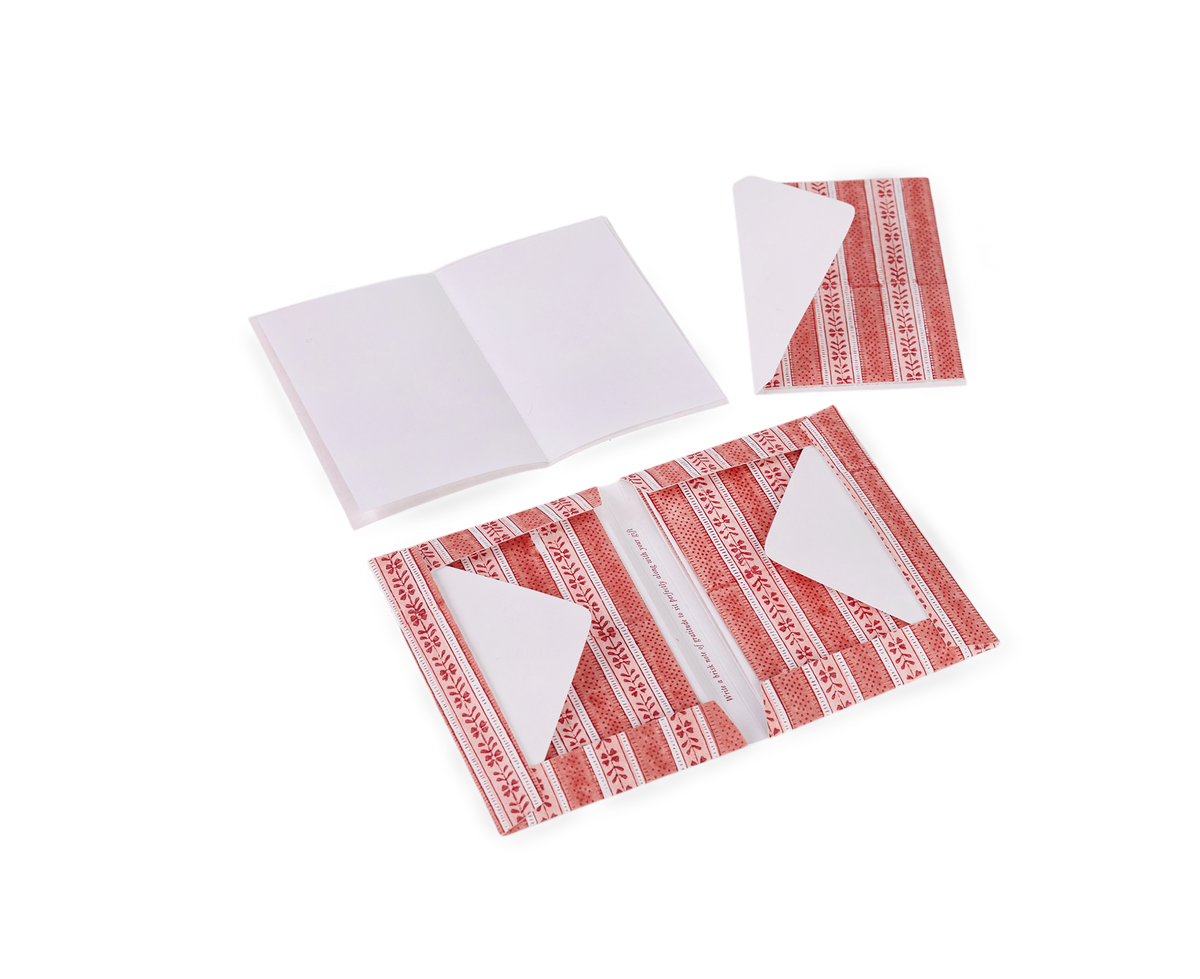 Garnet Red Floral Stripe – Hand Block Printed Greeting Card Folder Set (6” x 4” | 100% Recycled Cotton Paper)
