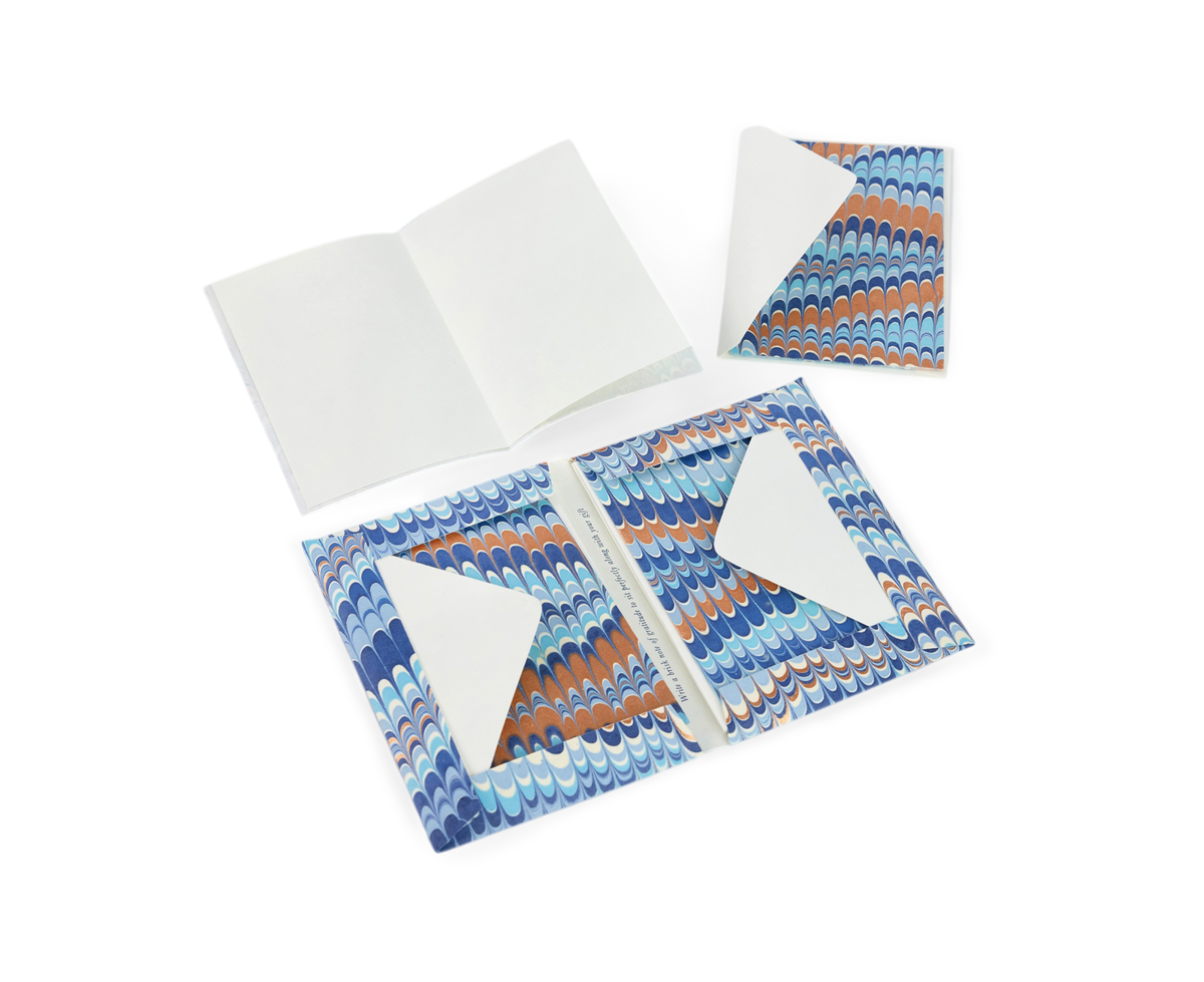 Harbor Blue Mountain – Hand Marbled Greeting Card Folder Set (6” x 4” | 100% Recycled Cotton Paper)