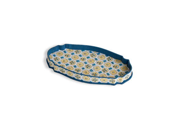 Saanjh Print – Hand Block Printed Crest Tray in Indigo Gold (9.25