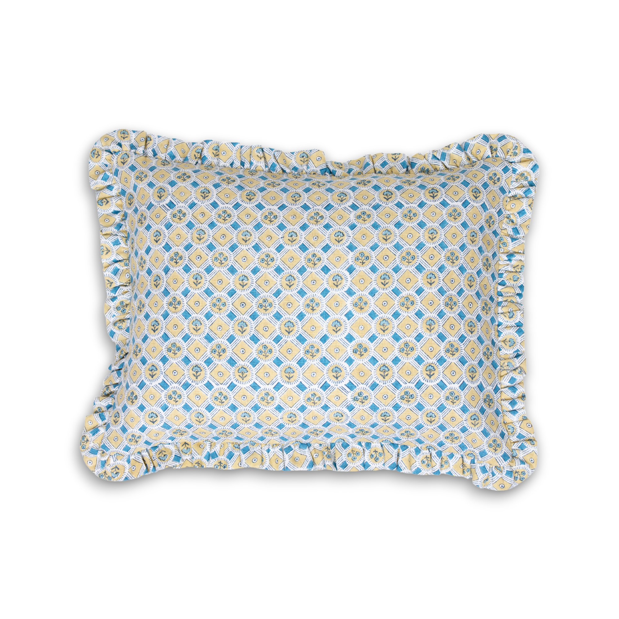 Saanjh Frill – Hand Block Printed Linen Pillow Cover (12" x 16")