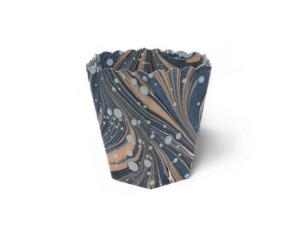 Indigo Swell – Hand Marbled Scalloped Basket (8.5