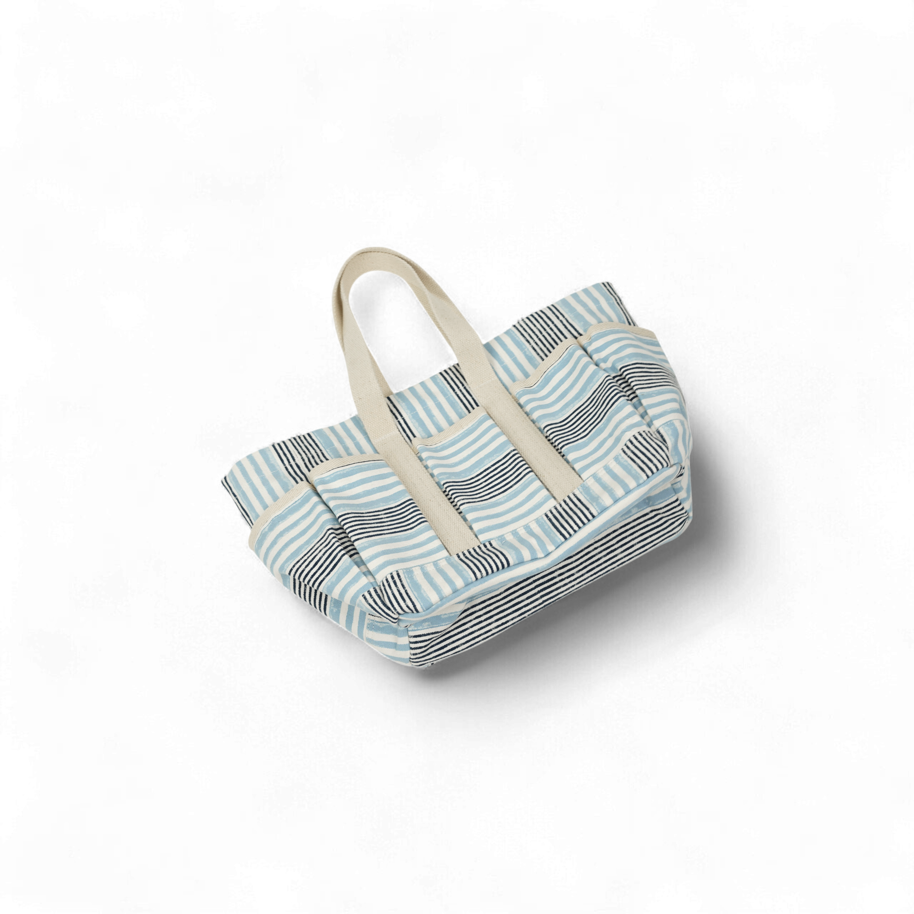 Lahar Stripe – Hand Block Printed Utility Tote in Sky & Navy (11” H x 12.5” W x 7” D | 100% Cotton Canvas)