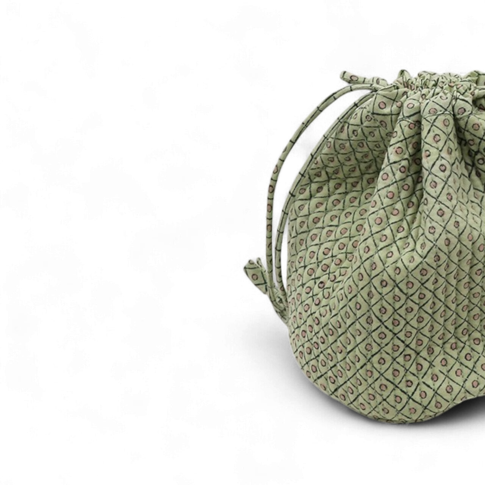 Myra Sage – Hand Block Printed Quilted Pouch (Jewelry & Beauty Organizer)
