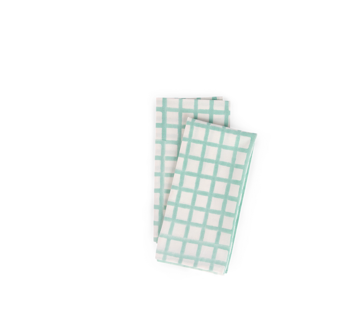 Celadon Green Graph Checks – Hand Block Printed Cotton Napkin (Set of 2) (18" x 18")