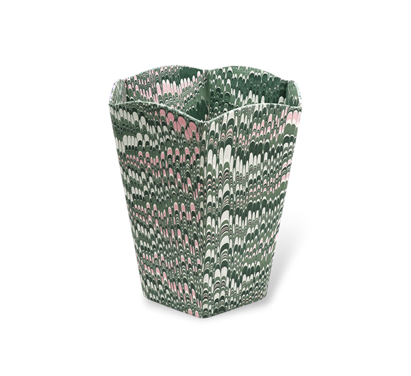 Pine Wave – Hand Marbled Scalloped Basket (9.5