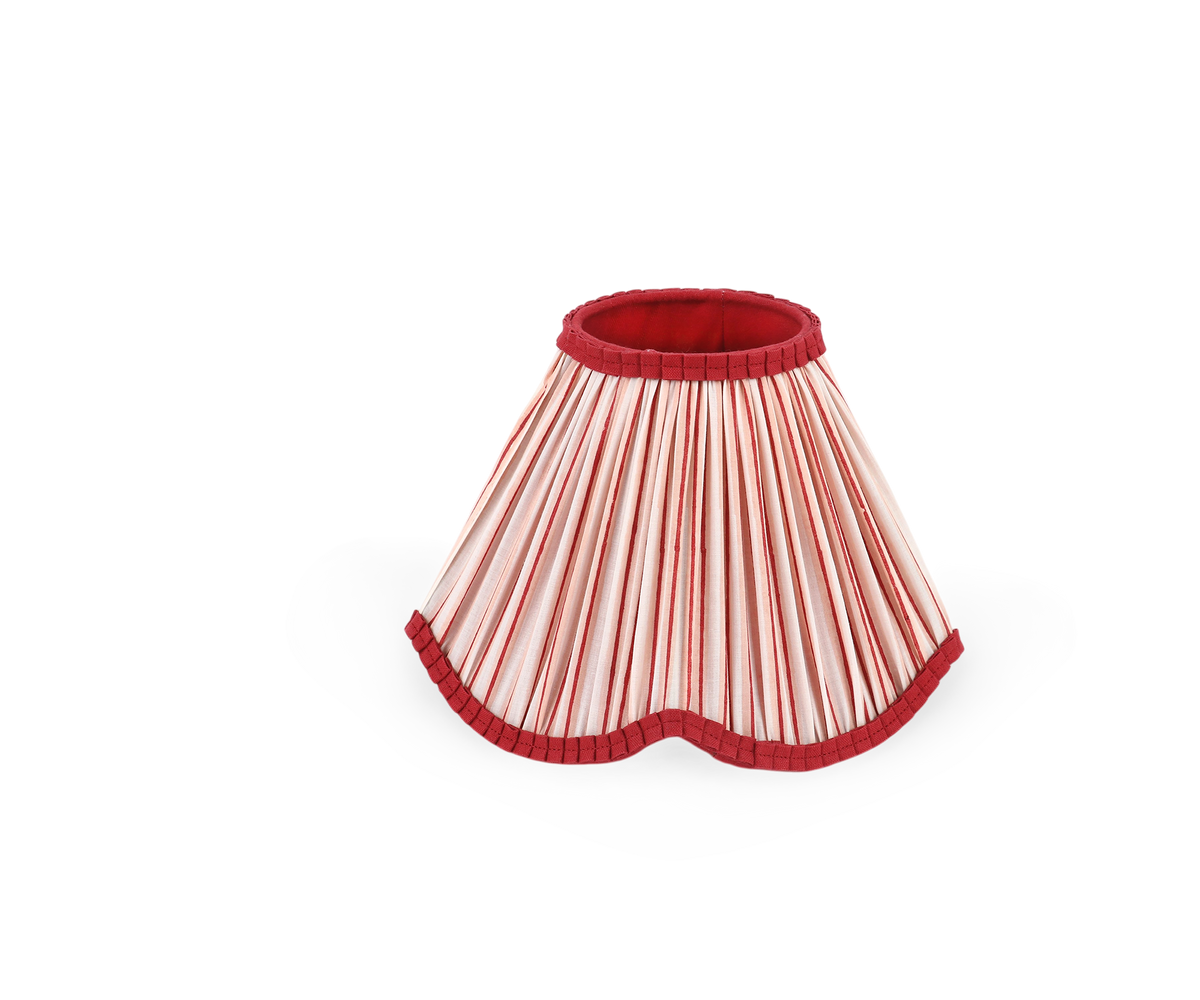Garnet Red Shadow Stripe – Hand Block Printed Pleated Lampshade (4.25" Top x 9" Bottom x 6.25" Slant | 100% Cotton Fabric | UNO Fitting)
