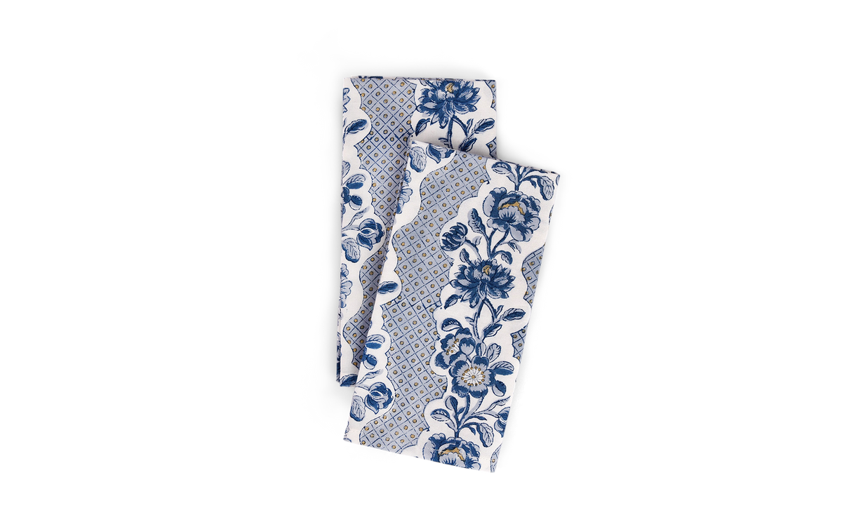 Harbor Blue Blooming Trellis – Hand Block Printed Cotton Napkin (Set of 2) (18" x 18")