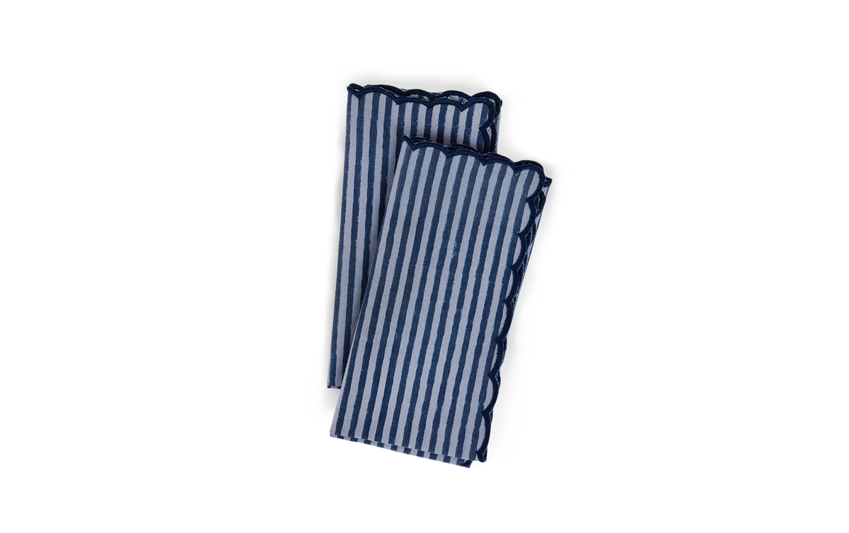 Harbor Blue Classic Stripe – Hand Embroidery Printed Cotton Napkin (Set of 2) (18" x 18")