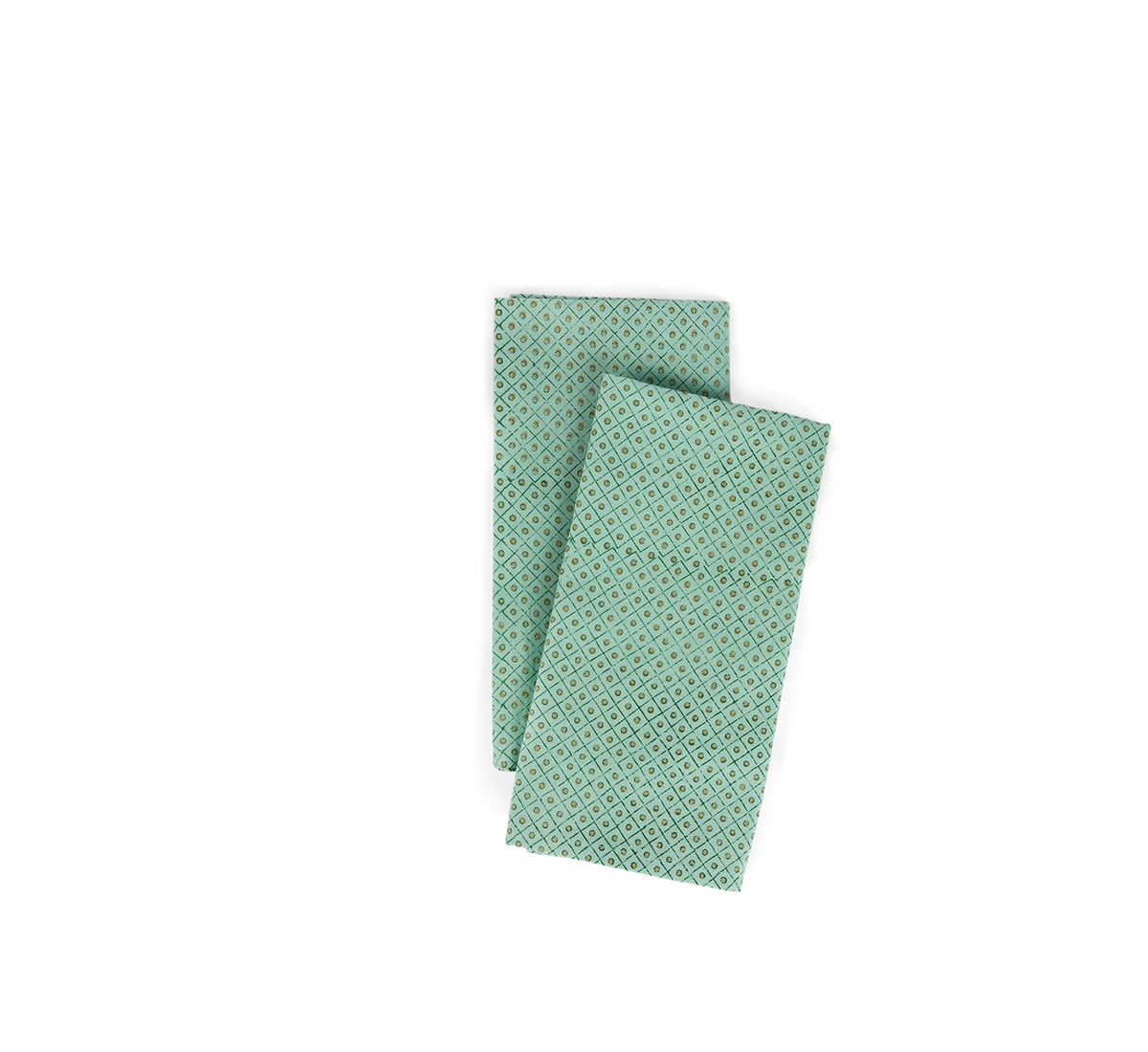 Celadon Green Dot & Grid – Hand Block Printed Cotton Napkin (Set of 2) (18" x 18")