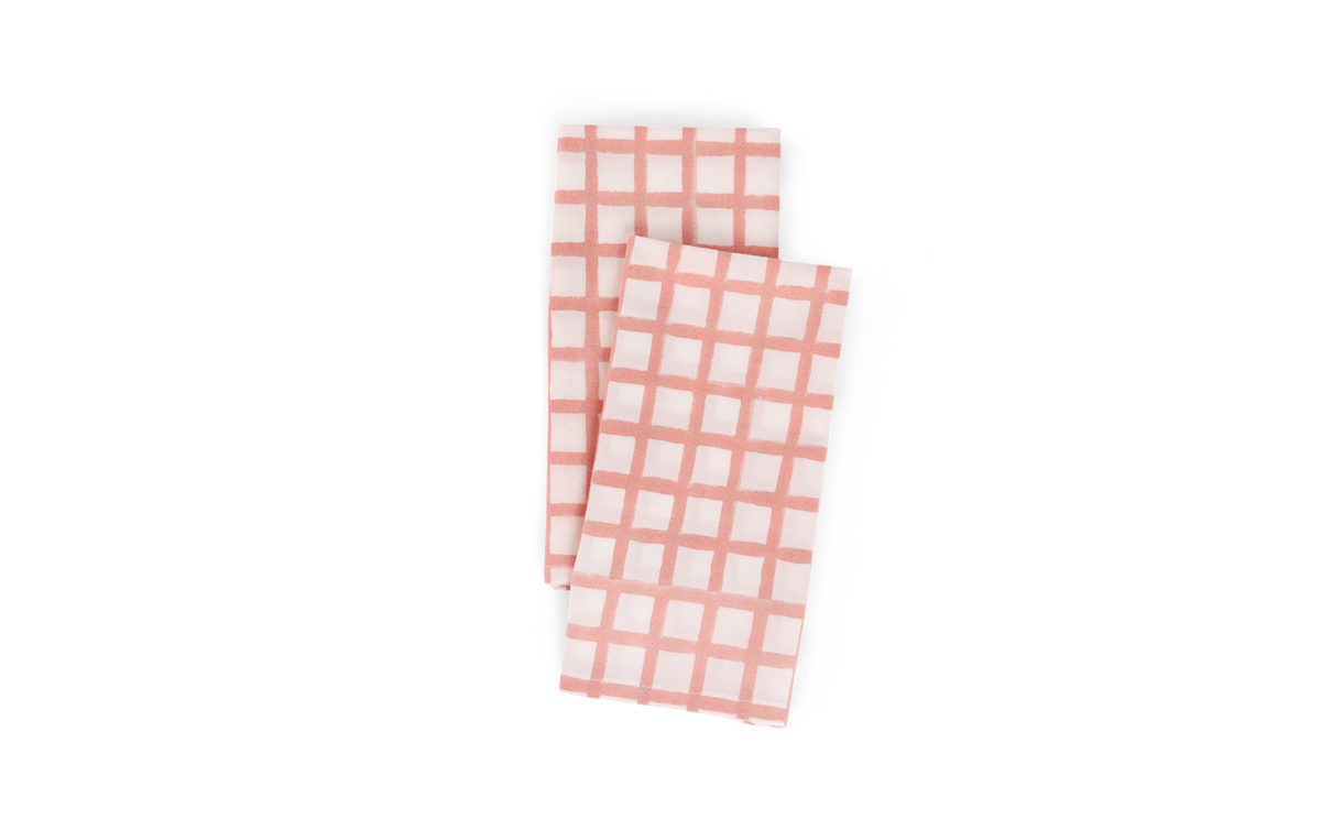 Pink Graph Checks – Hand Block Printed Cotton Napkin (Set of 2) (18" x 18")