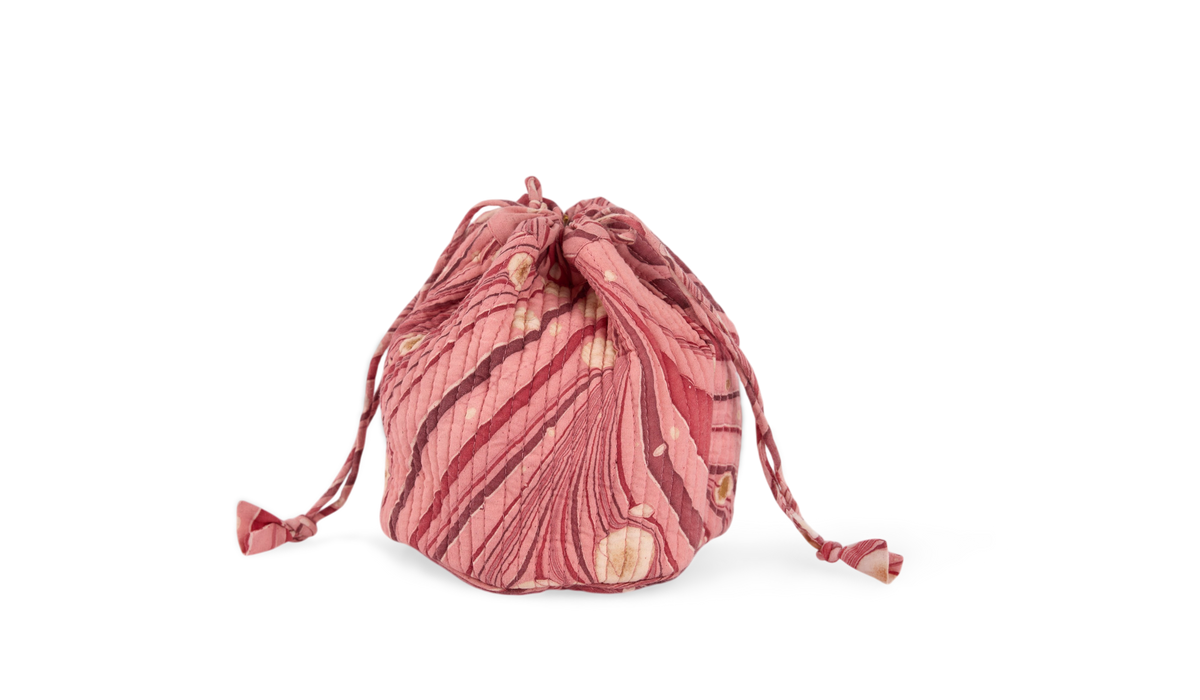Garnet Red Fire Whirl – Hand Marbled Quilted Pouch (Jewelry & Beauty Organizer)