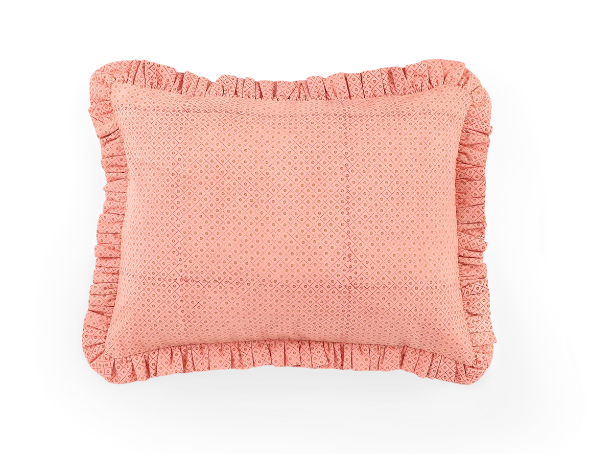 Garnet Red Dot & Grid – Hand Block Printed Cotton Pillow Cover (12" x 16")