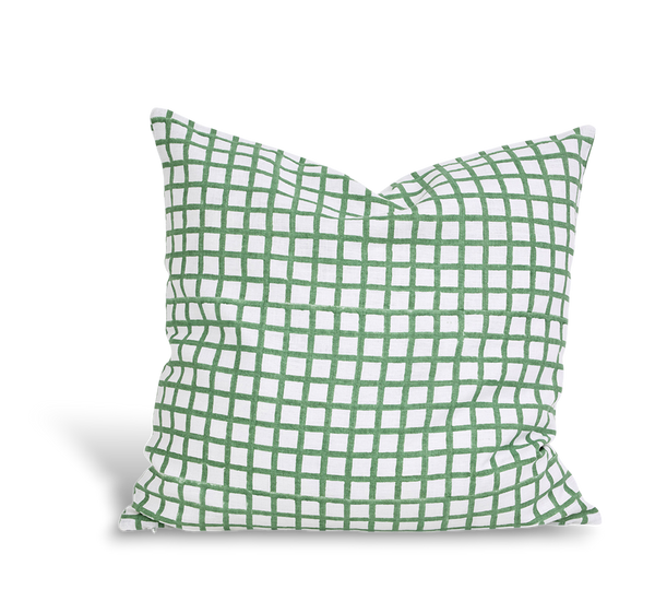 Fern Gridline – Hand Block Printed Linen Pillow Cover (20