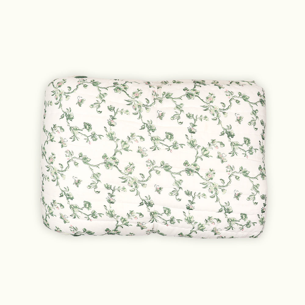 Sage Bloom – Hand Block Printed Cotton Quilt (90" x 108")