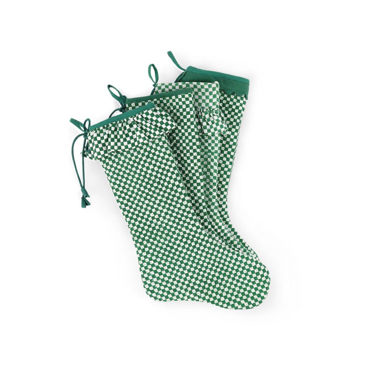 Celadon Green Check – Hand Block Printed Christmas Stocking Piping With Frill (16" × 5")