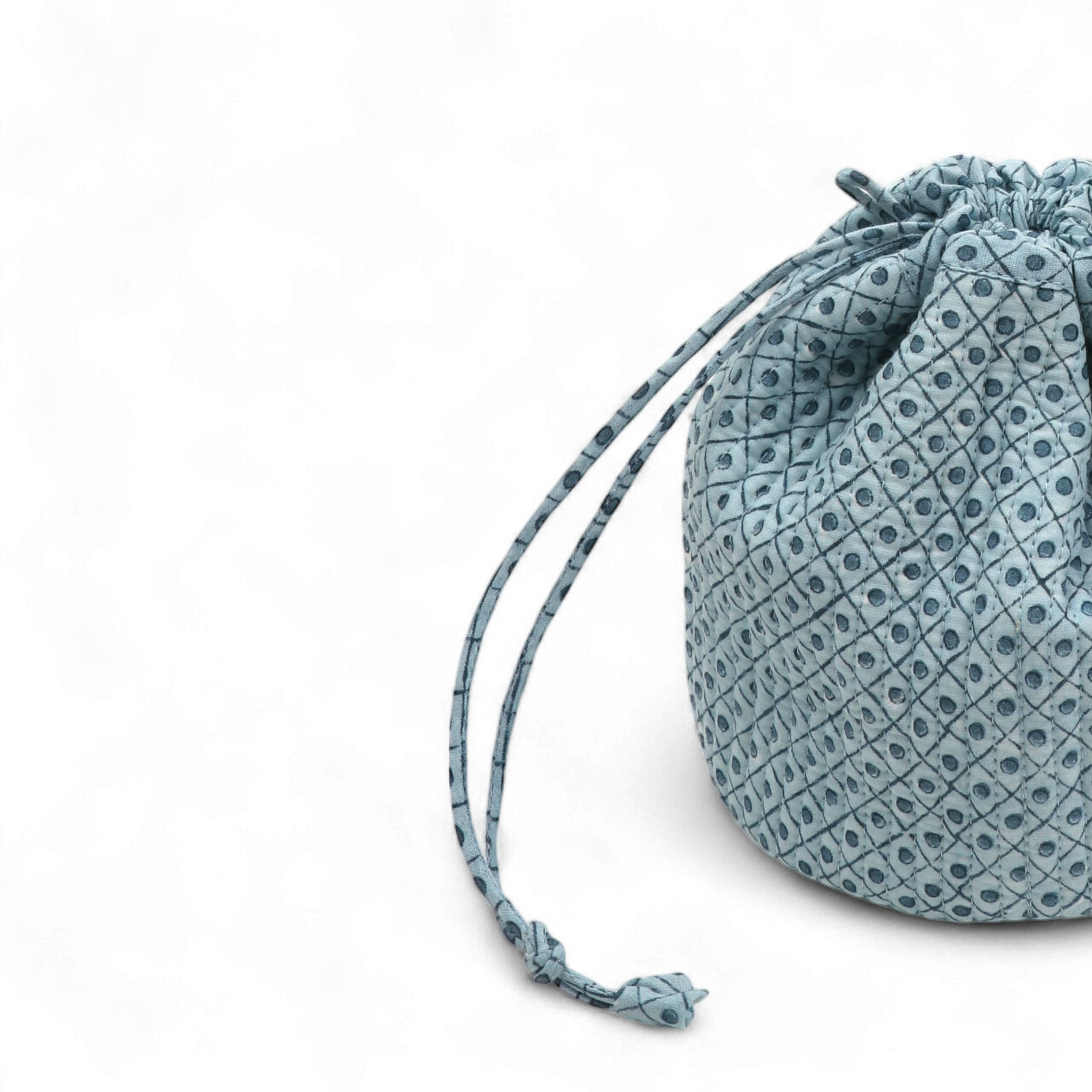 Myra Blue – Hand Block Printed Quilted Pouch (Jewelry & Beauty Organizer)