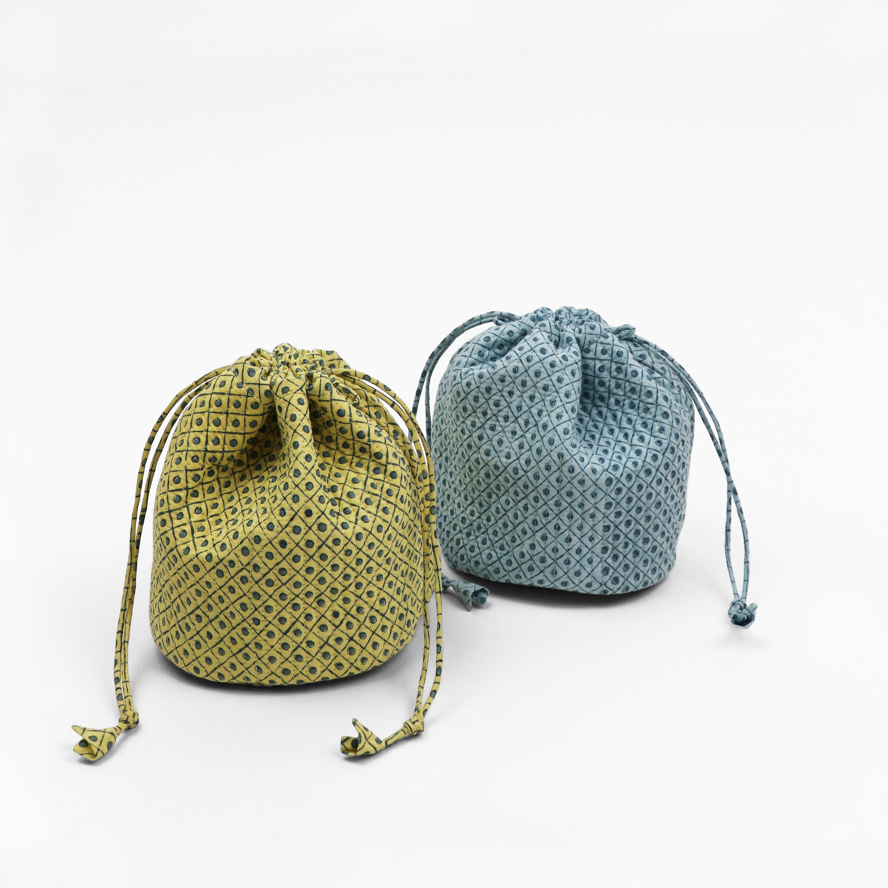 Myra Blue – Hand Block Printed Quilted Pouch (Jewelry & Beauty Organizer)