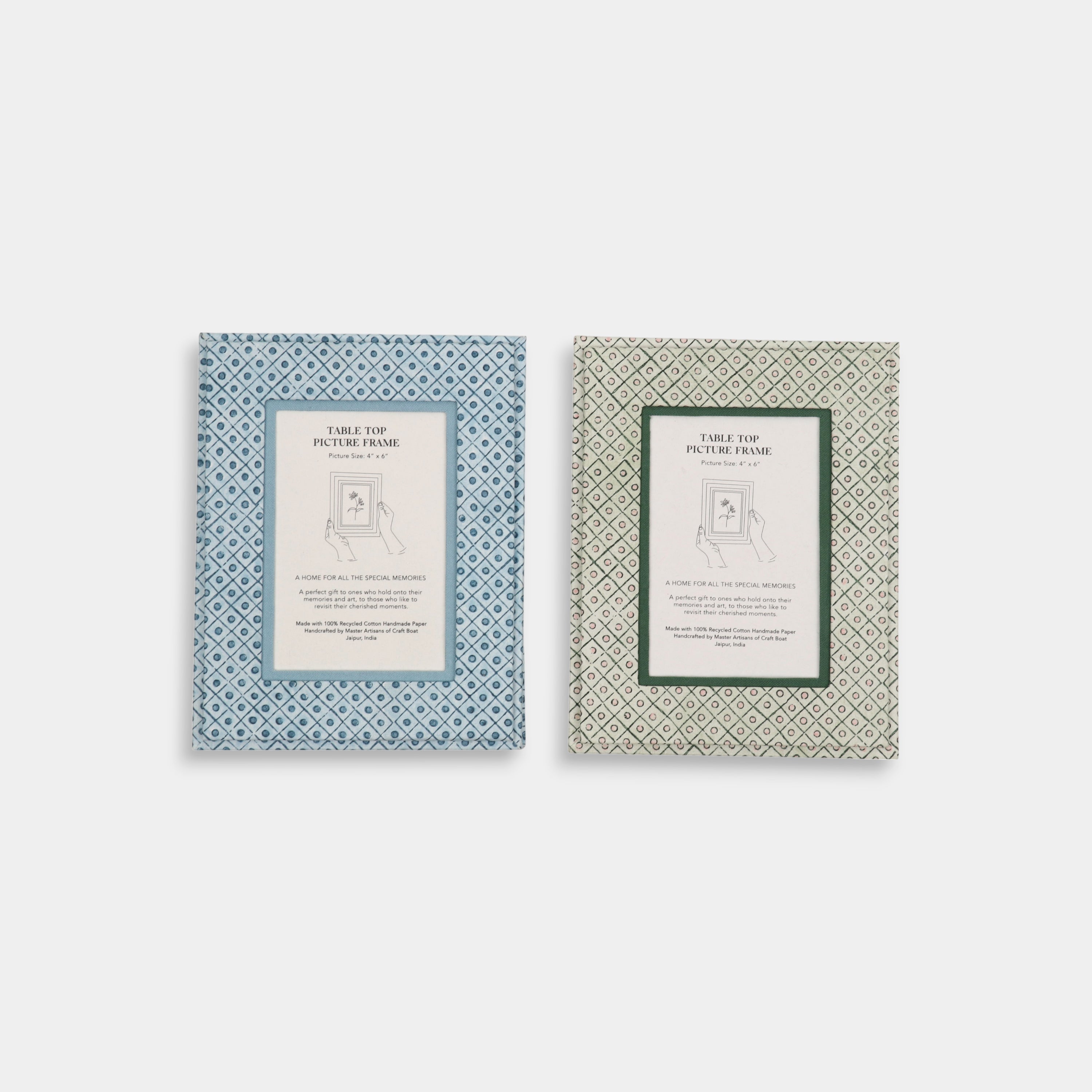 Meadow Grid – Hand Block Printed Tabletop Picture Frame (7.25" x 5.75, fits 6" x 4" photo)