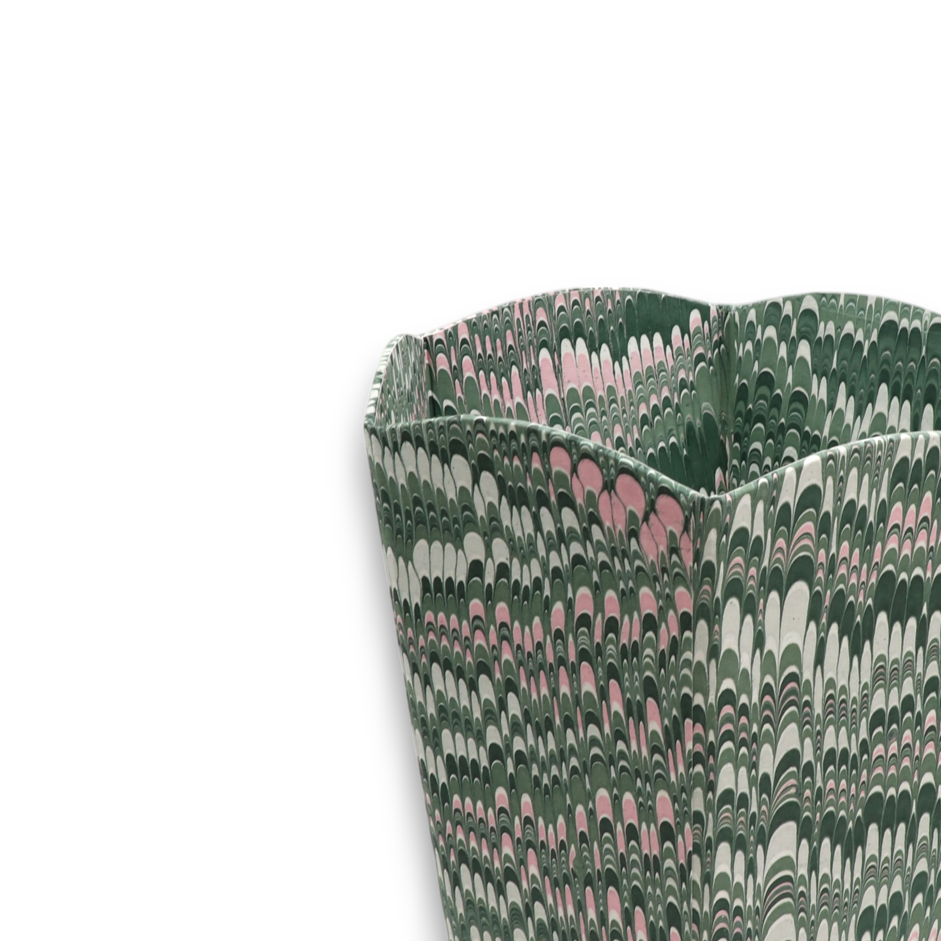 Pine Wave – Hand Marbled Scalloped Basket (9.5" W x 9.5" D x 12.5" H)